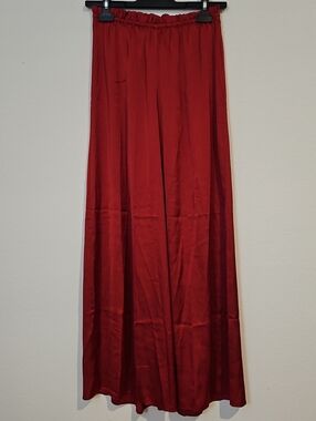Auden Red Wide Leg Satin Pants with Elastic Waistband